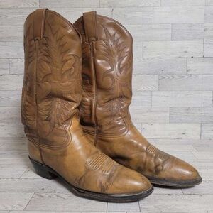 Men's Vintage Tony Lama Western Brown Leather Distressed Cowboy Boots Size 11 D